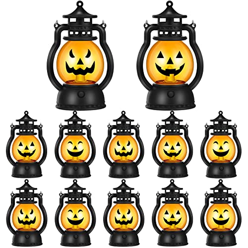 Halloween Pumpkin Lamp Lantern Halloween Pumpkin Lights Led Night Light with Battery for Ghost Party Home Outdoor Yard Decor(12 Pieces)