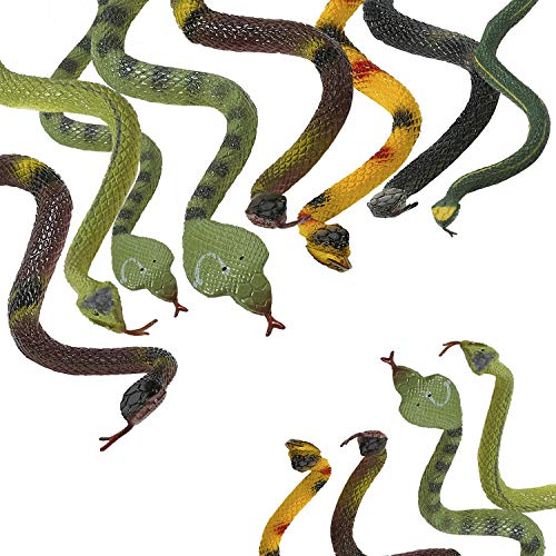 Kicko 14 Inch Assorted Big Rainforest Snakes - 12 Pieces Stretchy Limbless Replica Reptiles, Gag Toy, Idea, Carnival Game Prizes, Science and Nature, Eco-Friendly Repellent, Goody Bag, Floater