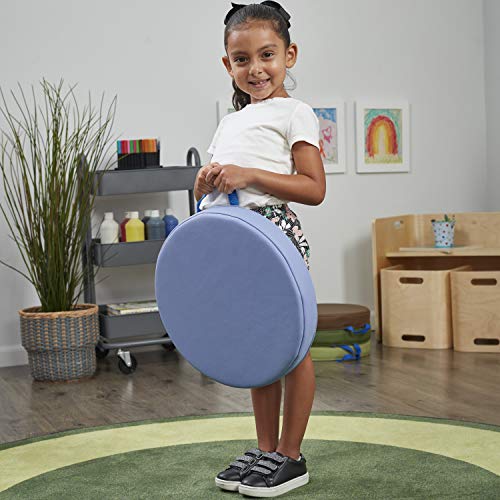 SoftScape 15 inch Round Floor Cushions with Handles; Flexible Seating for in-Home Distance Learning, Daycare, Preschool, Classroom; 2 inch Thick Deluxe Foam (6-Piece) - Earthtone, 11232-ET