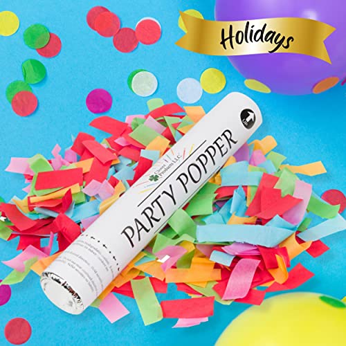 Clover Products Large Premium Confetti Cannon – (6 Pack) Multicolor Biodegradable Confetti Popper | Launches Confetti 20 – 25 Feet | Party Poppers for any Celebration, Parties, Birthdays, Weddings