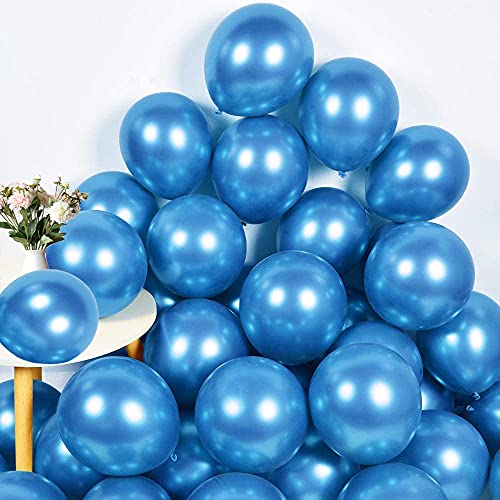 GaesQae blue balloon Metallic Chrome Balloons,12inch blue balloon ,Royal Blue Balloons (Metallic Blue 50PCS)