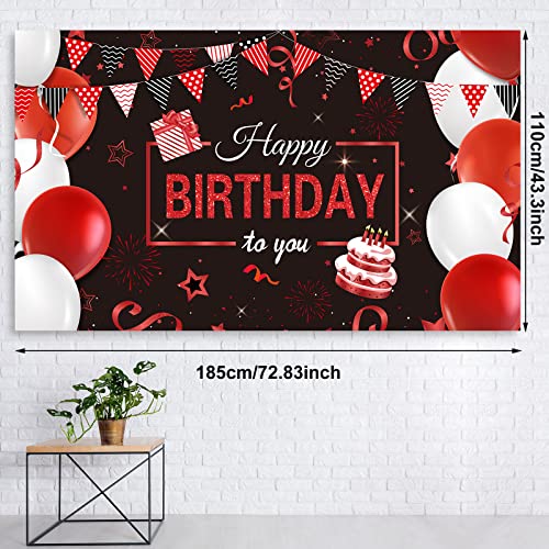 Birthday Party Decorations 50 Pieces Balloons Garland Kit Happy Birthday Backdrop Banner Sign Decorations for Kids Men Women Anniversary Birthday Party Supplies Decor(Red and Black)