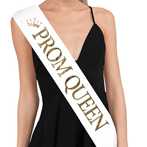 TTCOROCK"Prom King" and"Prom Queen" Sashes - Graduation Party School Party Accessories, White with Gold Print