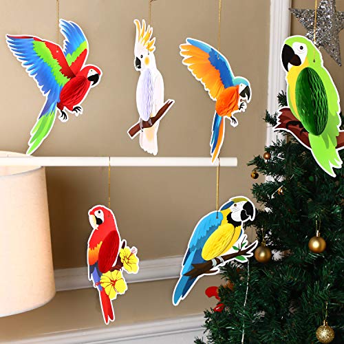 10 Pieces Tropical Birds Honeycomb Paper Cutouts, Parrot Honeycomb, Hawaiian Summer Beach Luau Party Hanging Decorations for Tiki Bar Home Classroom Supplies