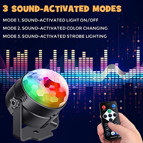 Sound Activated Party Lights with Remote Control Dj Lighting, RGB Disco Ball, Strobe Lamp 7 Modes Stage Par Light for Home Room Dance Parties Birthday DJ Bar Karaoke Xmas Wedding Show Club Pub