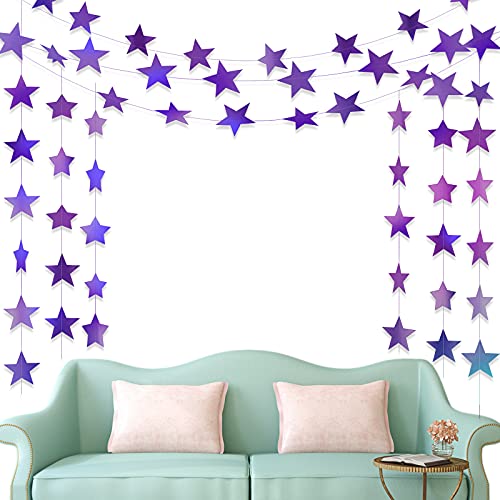 Glitter Star Garland Banner Decoration, 130 Feet Bright Gold Star Hanging Bunting Banner Backdrop for Engagement Wedding Baby Shower Birthday Christmas Decor (Holographic Purple)