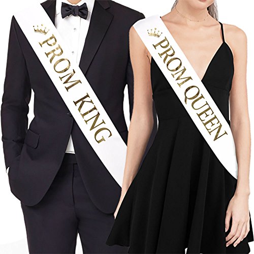 TTCOROCK"Prom King" and"Prom Queen" Sashes - Graduation Party School Party Accessories, White with Gold Print