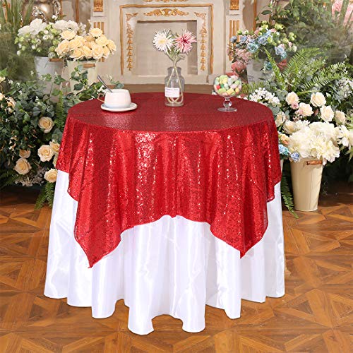 PartyDelight Sequin Tablecloth, Sparkly Tree Skirt, Christmas Decor, 50"x50", Dark Red