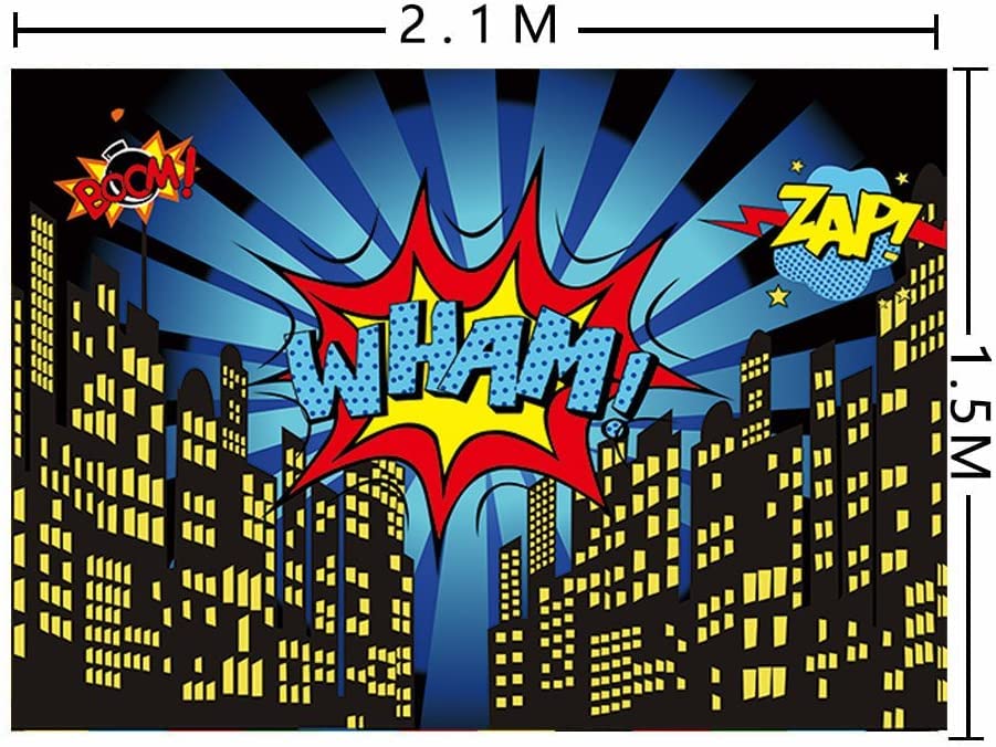 Fanghui 7x5FT Vinyl Superhero Photography Backdrops City Photo Studio Props Booth Background Superhero Themed Party Decoration Supplies Backdrop fh018