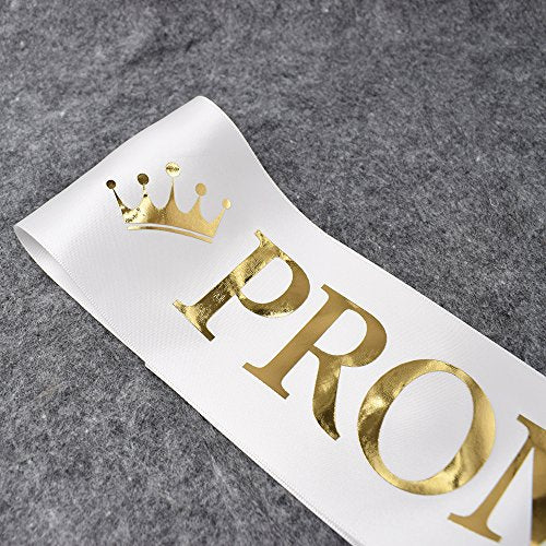 TTCOROCK"Prom King" and"Prom Queen" Sashes - Graduation Party School Party Accessories, White with Gold Print