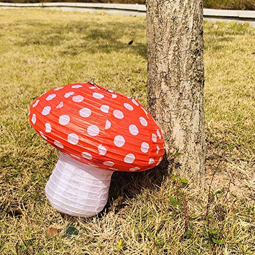 3Pcs Large Mushroom Shaped Paper Lanterns for Forest Jungle Wonderland Theme Birthday Party Decor Hanging 3D Mushroom Ornament Backdrop for Fairy Baby Shower Nursery Garden Wedding Decoration