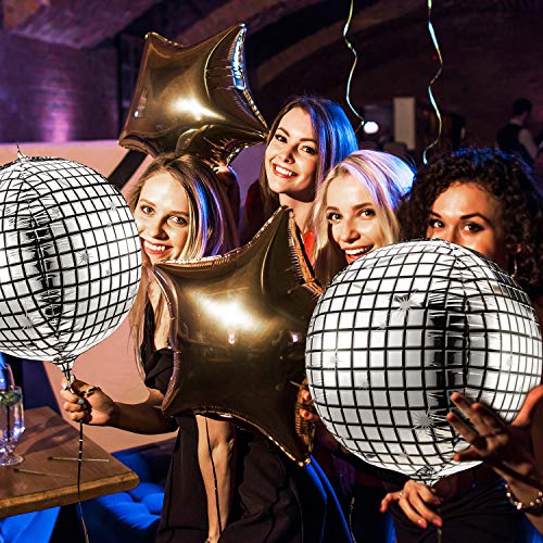 Disco Ball Balloons 20 Pieces 22 Inch 4D Disco Balloons Large Silver Laser Foil Balloon Metallic Mirror Balloon for Disco Dance Party