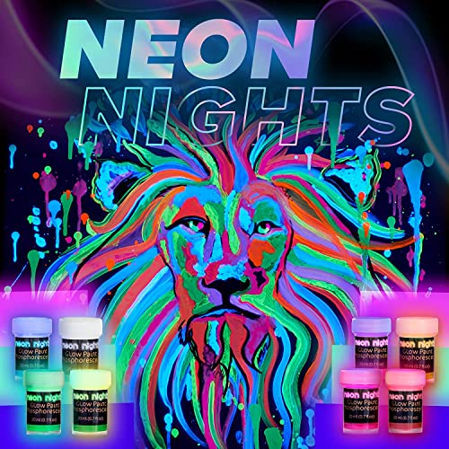 Neon Nights Glow-in-The-Dark Paint - Multi-Surface Acrylic Paints for Outdoor and Indoor Use on Canvas & Walls - Gifts for Artists - Phosphorescent - 8 Pack, 20 mL