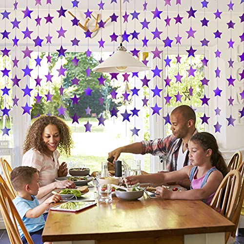 Glitter Star Garland Banner Decoration, 130 Feet Bright Gold Star Hanging Bunting Banner Backdrop for Engagement Wedding Baby Shower Birthday Christmas Decor (Holographic Purple)