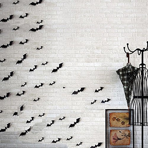 HOZZQ DIY Halloween Party Supplies PVC 3D Decorative Scary Bats Wall Decal Wall Sticker, Halloween Eve Decor Home Window Decoration Set, 28pcs, Black