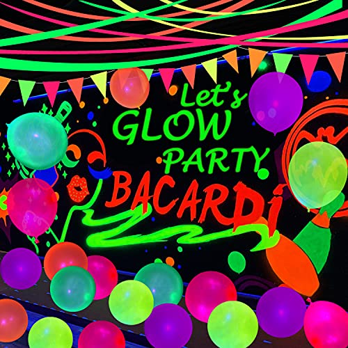 210 Pieces Neon Glow Party Balloons UV Blacklight Balloons 12inch Latex Glow in the dark Balloons Reactive Fluorescent Neon Balloons for Birthday Wedding Blacklight Glow Party Supplies and Decorations