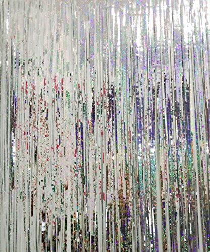 GOER 3.2 ft x 9.8 ft Metallic Tinsel Foil Fringe Curtains for Party Photo Backdrop Wedding Decor (1 Pack, Shiny Silver)