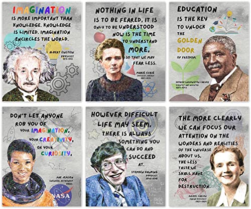 Educational Motivational Quotes Wall Art Posters Science Classroom Decor, History Month Posters, Feminism Wall Art, Famous Scientists Canvas Wall Art for Office Home Decor, Set of 6 (8"x10" Unframed)