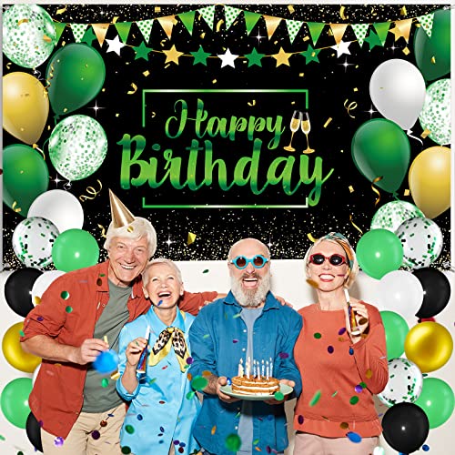 Birthday Party Decorations 50 Pieces Balloons Garland Kit Happy Birthday Backdrop Banner Sign Decorations for Kids Men Women Anniversary Birthday Party Supplies Decor(Green and Black)