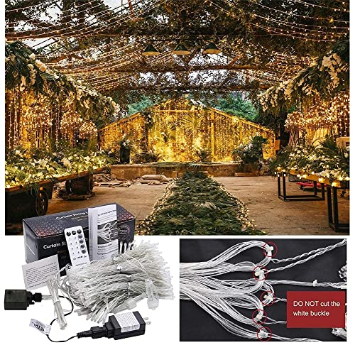 MAGGIFT 304 LED Curtain String Lights, 9.8 x 9.8 ft, 8 Modes Plug in Fairy String Light with Remote Control, Christmas, Backdrop for Indoor Outdoor Bedroom Window Wedding Party Decoration, Warm White