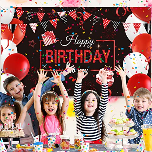 Birthday Party Decorations 50 Pieces Balloons Garland Kit Happy Birthday Backdrop Banner Sign Decorations for Kids Men Women Anniversary Birthday Party Supplies Decor(Red and Black)