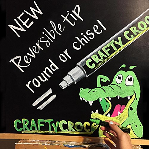 Crafty Croc Liquid Chalk Markers, Neon Chalk Pens Glow Under Blacklight, Includes 2 Each Fluorescent Yellow, Blue, Green, Orange and Pink (10 Pack)