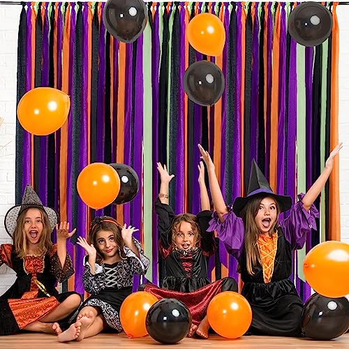 Chuangdi 36 Rolls Halloween Crepe Paper Streamers Orange Black Purple Green Crepe Paper Streamers Rolls Hanging Party Streamer for DIY Art Project Supplies Halloween Party Backdrop Decorations