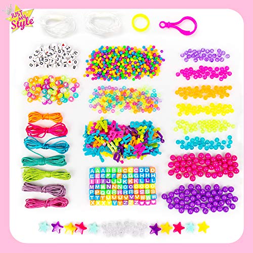 Just My Style ABC Beads by Horizon Group Usa, 1000+ Charms & Beads, Alphabet Charms, Accent Beads, Seed Beads, Star Beads, Wax Beading Cord, Satin Cord & Key Ring Included, Bright