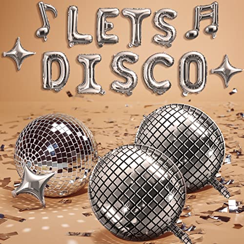 Set of 25 Disco Balloons Disco Party Decorations, Disco Balloon Arch, 70s Birthday Party Decorations Balloons for Music Dance 80s 90s Party Supplies Decor(Silver)