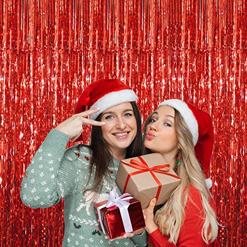 GOER 3.2 ft x 9.8 ft Metallic Tinsel Foil Fringe Curtains for Party Photo Backdrop Wedding Decor (1 Pack, Red)