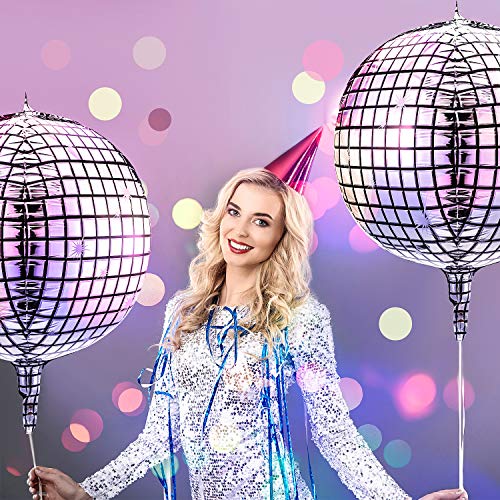 Disco Ball Balloons 20 Pieces 22 Inch 4D Disco Balloons Large Silver Laser Foil Balloon Metallic Mirror Balloon for Disco Dance Party