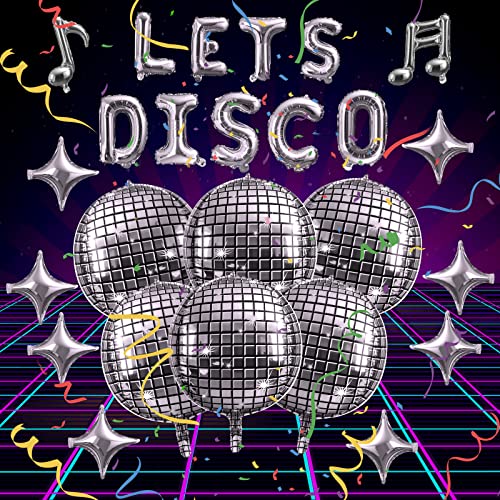 Set of 25 Disco Balloons Disco Party Decorations, Disco Balloon Arch, 70s Birthday Party Decorations Balloons for Music Dance 80s 90s Party Supplies Decor(Silver)