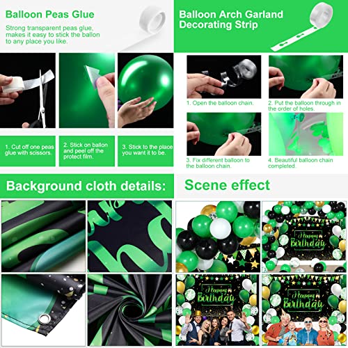 Birthday Party Decorations 50 Pieces Balloons Garland Kit Happy Birthday Backdrop Banner Sign Decorations for Kids Men Women Anniversary Birthday Party Supplies Decor(Green and Black)