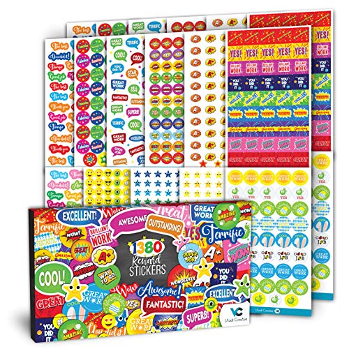 Teacher Stickers 1380 pcs Set – Premium Quality Reward Stickers for Classroom – Incentive Small Stickers for Kids, Students – Funny and Colorful Designs – Highly Detailed Printing