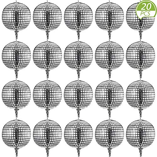 Disco Ball Balloons 20 Pieces 22 Inch 4D Disco Balloons Large Silver Laser Foil Balloon Metallic Mirror Balloon for Disco Dance Party