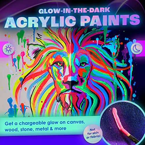 Neon Nights Glow-in-The-Dark Paint - Multi-Surface Acrylic Paints for Outdoor and Indoor Use on Canvas & Walls - Gifts for Artists - Phosphorescent - 8 Pack, 20 mL