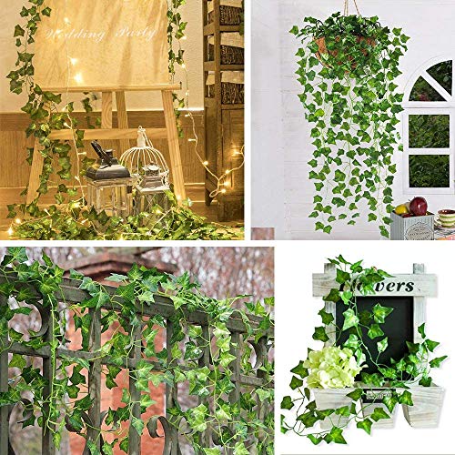 CQURE 36 Pack 252Ft Artificial Ivy Garland, Fake Vines Leaf Garland Green Leaves Fake Plants Hanging Vines Plant Greenery Garland for Bedroom Wedding Party Garden Wall Room Decor