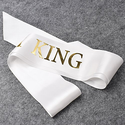 TTCOROCK"Prom King" and"Prom Queen" Sashes - Graduation Party School Party Accessories, White with Gold Print