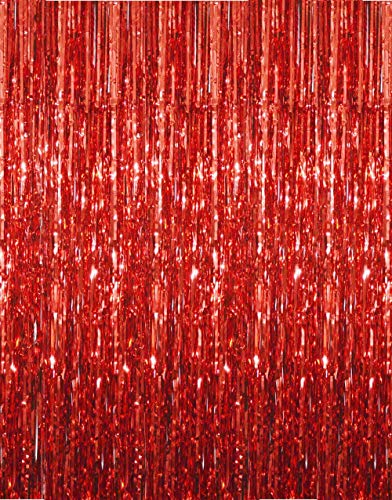 GOER 3.2 ft x 9.8 ft Metallic Tinsel Foil Fringe Curtains for Party Photo Backdrop Wedding Decor (1 Pack, Red)