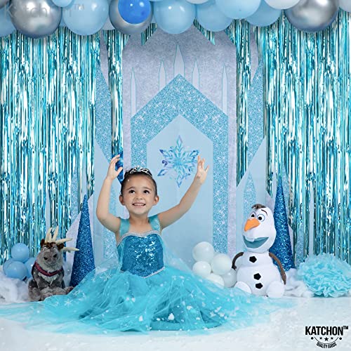 KatchOn, XtraLarge, Blue Foil Fringe Curtain - 6.4x8 Feet, Pack of 2 | Blue Backdrop Curtain for Under The Sea Party Decorations | Ocean Backdrop | Blue Tinsel Backdrop, Mermaid Birthday Decorations