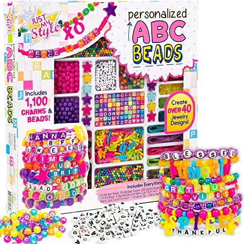 Just My Style ABC Beads by Horizon Group Usa, 1000+ Charms & Beads, Alphabet Charms, Accent Beads, Seed Beads, Star Beads, Wax Beading Cord, Satin Cord & Key Ring Included, Bright