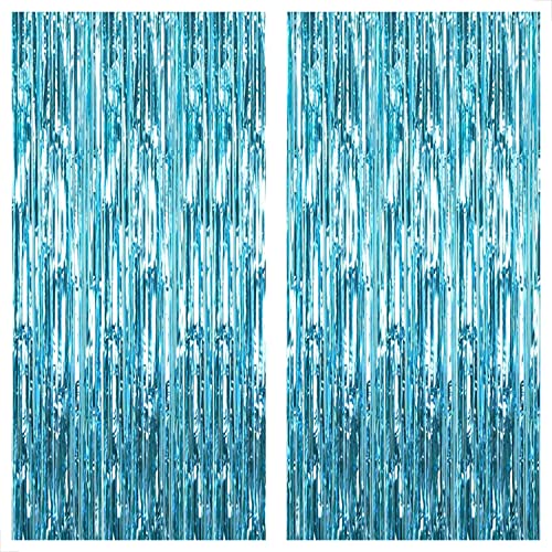 KatchOn, XtraLarge, Blue Foil Fringe Curtain - 6.4x8 Feet, Pack of 2 | Blue Backdrop Curtain for Under The Sea Party Decorations | Ocean Backdrop | Blue Tinsel Backdrop, Mermaid Birthday Decorations